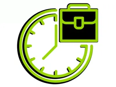 Timesheet icon with briefcase and clock graphic
